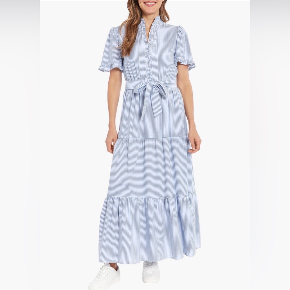 NWOT- London Times Light Blue Striped Maxi Dress